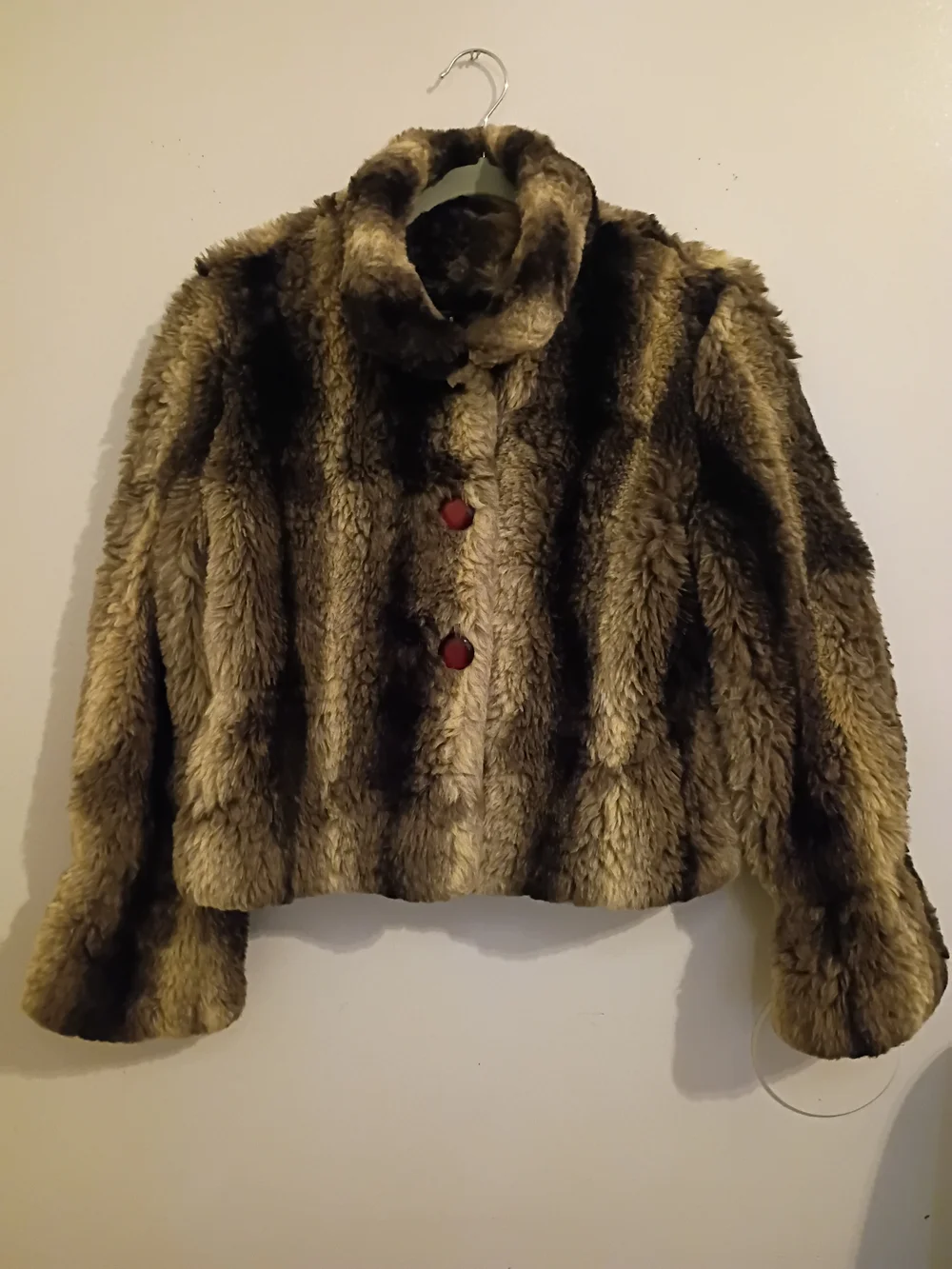 VTG KC‎ Collection Women's Faux Fur Crop Jacket in Brown Stripe Sz L